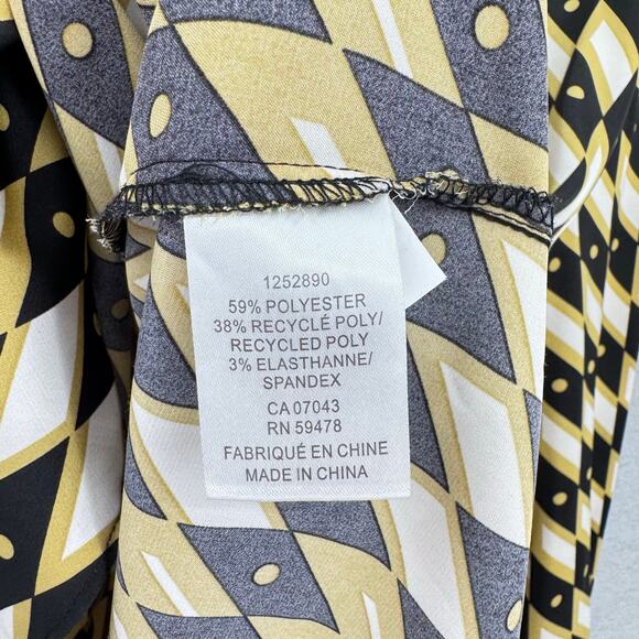 Joie Black & Yellow Geometric Diamond Print Long Sleeve Split V-neck Blouse - Picture 10 of 11